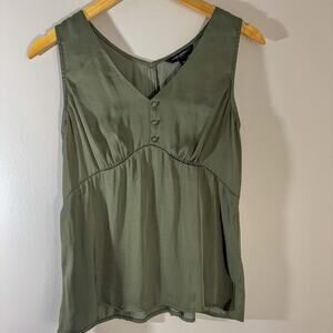 Banana Republic Silky Satin Peplum Sleeveless Blouse | Olive Green V-Neck Top